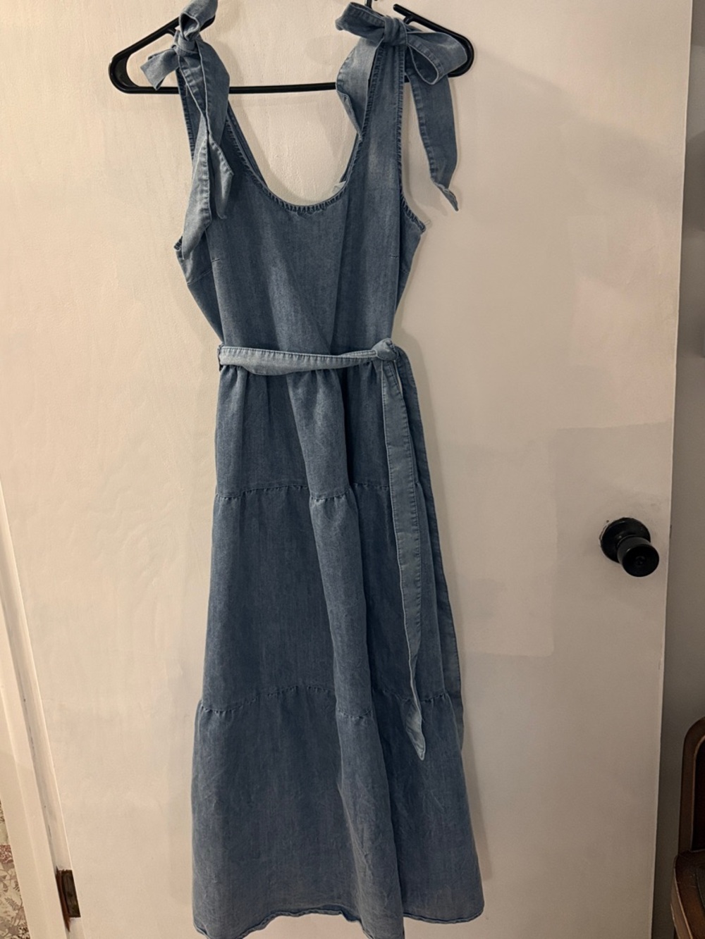 Denim Tie-Shoulder Midi Dress - light Blue
